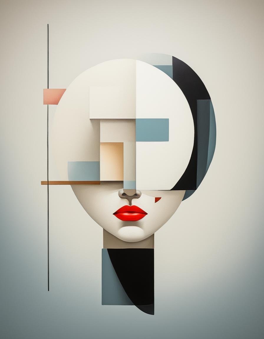Cubist artwork <lora:FF-Style-Kazimir-Malevich-v2.LoRA:1> in the style of kazimir malevich,kazimir malevich style,kazimir malevich art,kazimir malevich,a womans face is made of geometric shapes, geometric abstract beauty, symmetrical vogue face portrait, futuristic woman portrait, detailed face with red lips, stylized beauty portrait, in style of digital illustration, stunning digital illustration, inspired by Darek Zabrocki, inspired by Alain Tasso, abstract portrait, contemporary digital art, in style of digital art, abstract face . Geometric shapes, abstract, innovative, revolutionary