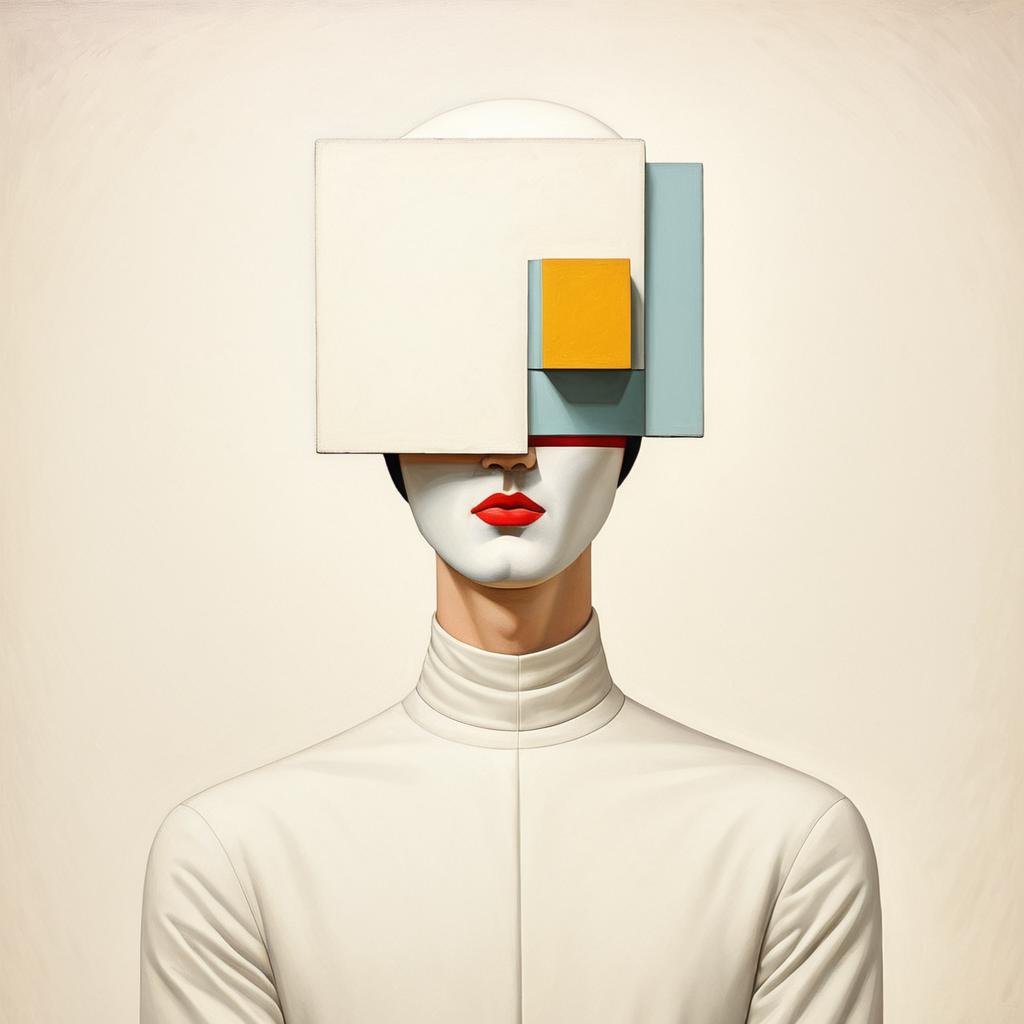 Cubist artwork <lora:FF-Style-Kazimir-Malevich-v2.LoRA:1> in the style of kazimir malevich, kazimir malevich style, kazimir malevich art, kazimir malevich trend on behance 3 d art, stylized portrait formal pose, geometric 3d render, high quality artwork, dan mumford tom bagshaw, 2d illustration, by Adam Chmielowski, no eyes, 2016, art deco painting, pj crook, incredible digital art, kazimir malevich a painting of a man with a square in his head, stefan koidl, and yellow color scheme, 1956 . Geometric shapes, abstract, innovative, revolutionary