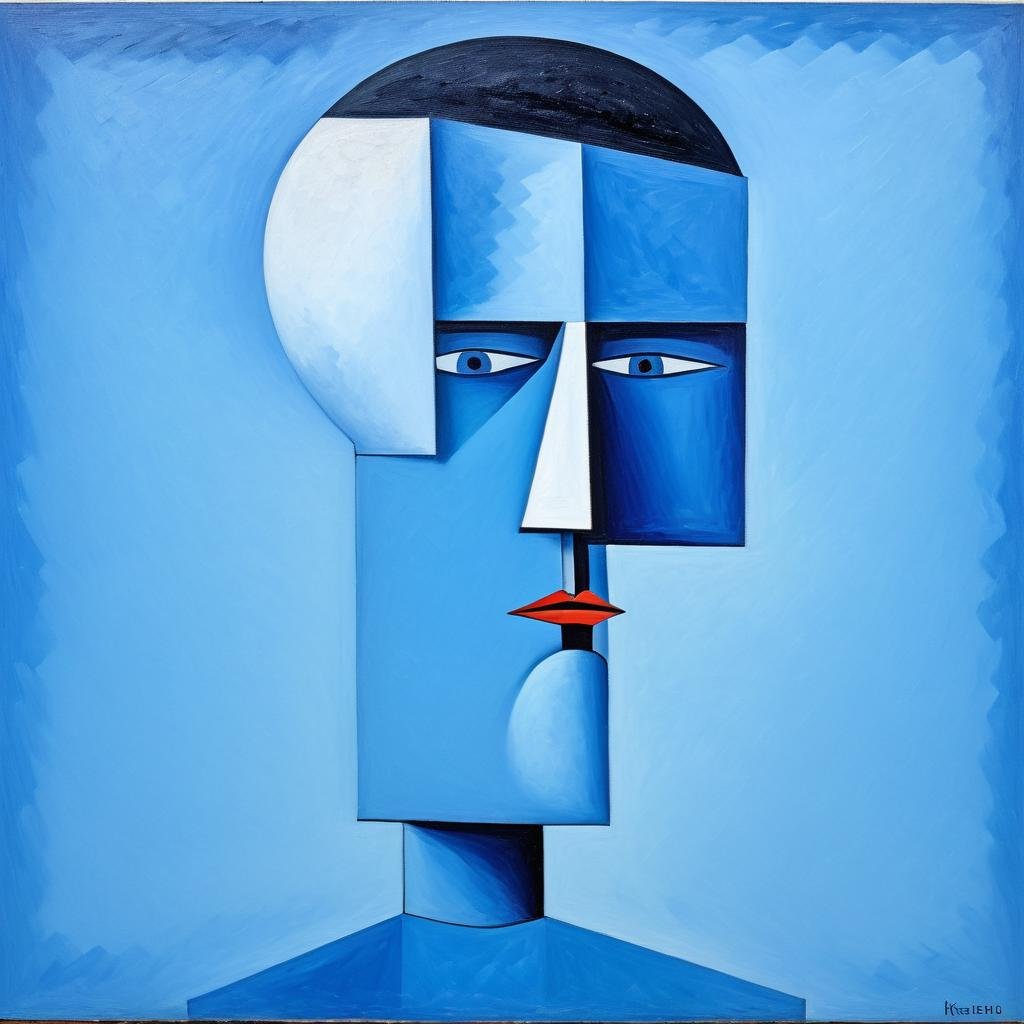 Cubist artwork <lora:FF-Style-Kazimir-Malevich-v2.LoRA:1> in the style of kazimir malevich, kazimir malevich style, kazimir malevich art, kazimir malevich, a painting of a man with a blue face, cubism style, inspired by Josef apek, cubist style, cubist picasso, abstract face, synthetic cubism, heavy cubism, modern cubism, inspired by Karel Kl, inspired by Ivan Generali, cubist, futuristic cubism, cubist painting . Geometric shapes, abstract, innovative, revolutionary