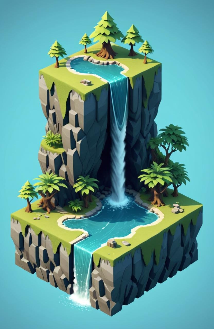 Flat papercut style <lora:Island_Generator_Update:1> a fantasy island with a waterfall and trees, isometric 3d fantasy island, isometric island in the sky, isometric 3d fantasy, an isometric fantasy map, 3 d render stylized, isometric view. game rpg, fantasy world concept, isometric 3d fantasy cute house, isometric 3d fantasy turtle, isometric game art . Silhouette, clean cuts, paper, sharp edges, minimalist, color block