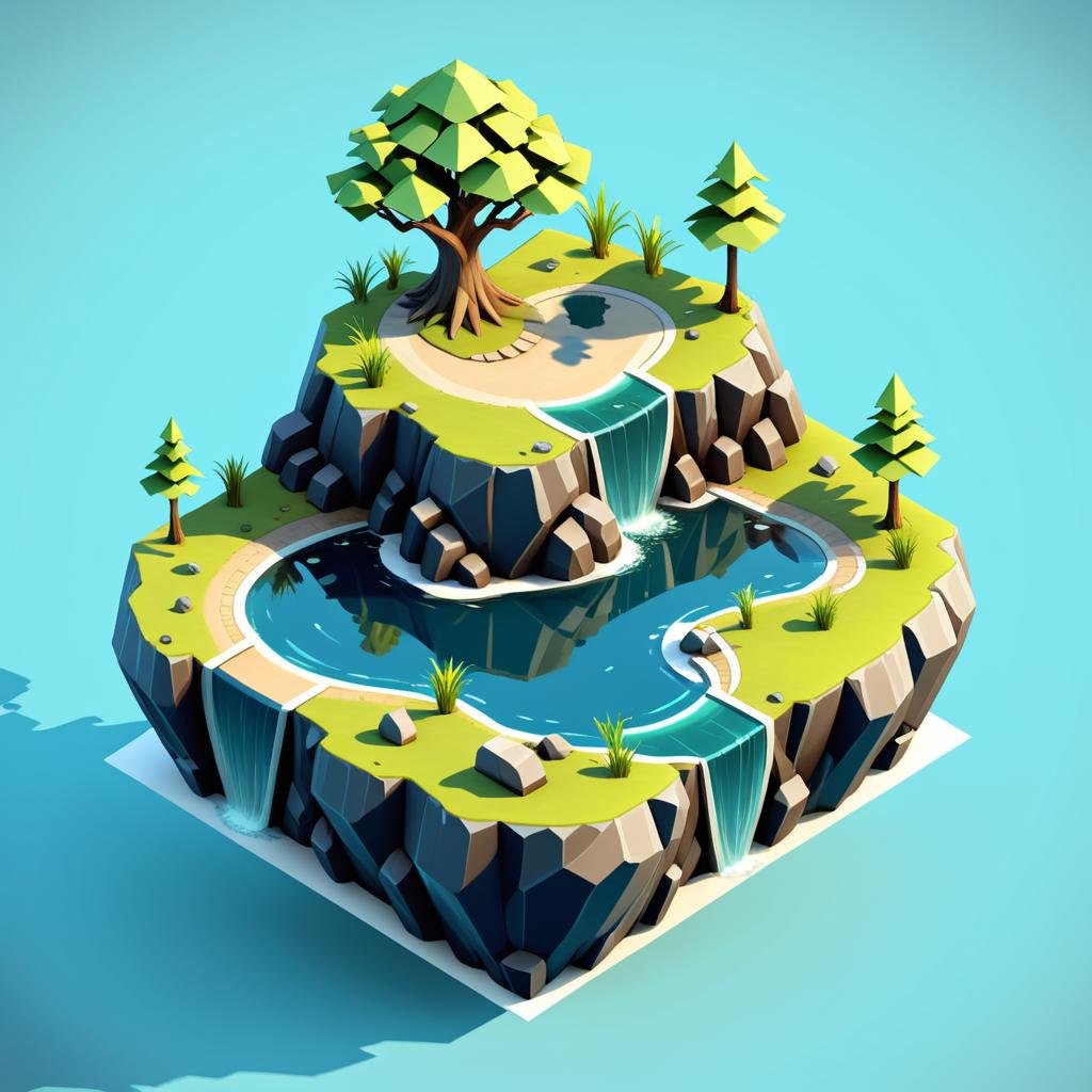 isometric style <lora:Island_Generator_Update:1> a 3d model of a small island with a lake, 3 d render stylized, stylized 3d render, stylized as a 3d render, high quality lowpoly art, 3 d stylize scene, low poly 3 d render, 3 d low poly render, super detailed color lowpoly art, 3d low poly render, stylized 3 d . vibrant, beautiful, crisp, detailed, ultra detailed, intricate