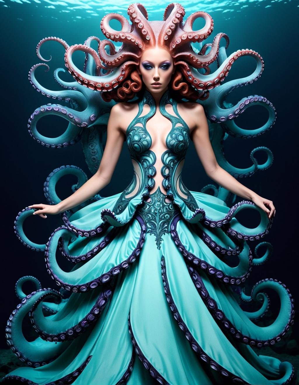 Thick layered papercut art of (Ultrarealistic:1.3) <lora:Tentacle-FFashion-LOha-0416-000009:1> a woman in an octopus dress with tentacles, beautiful octopus woman, portrait of an octopus goddess, octopus goddess, young woman as medusa, avant garde fashion model, in a fancy elaborate dress, portrait of mermaid queen, some tentacles are touching her, intricate fantasy dress, an intricate dress, covered with tentacles, haute couture fashion shoot, the tentacle crown with a woman with octopus tentacles on her body, beautiful octopus woman, portrait of an octopus goddess, cyberpunk medusa, octopus goddess, psychedelic organic cyborg, inspired by Jean Delville, beautiful biomechanical djinn, young woman as medusa, some tentacles are touching her, psychedelic goddess, dark portrait of medusa, vivid tentacles, portrait of a cosmic entity . Deep 3D, volumetric, dimensional, depth, thick paper, high stack, heavy texture, tangible layers