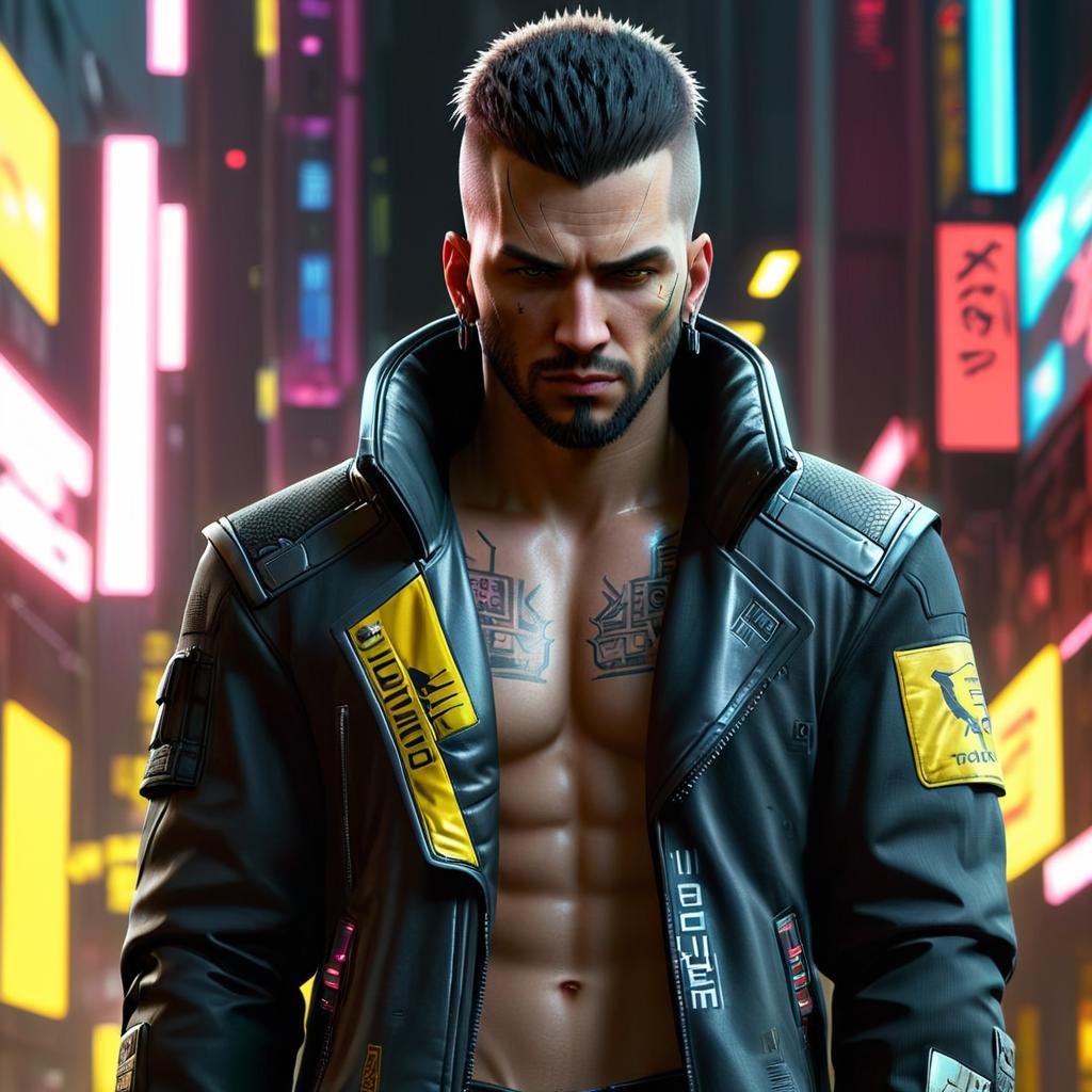 Techwear fashion (Realistic:1.3),(Fearful:1.3) <lora:FF-CyberF-Male1Locon:1> cyber - punk man in a city with neon lights and a phone, cyberpunk dude, cyberpunk style ， hyperrealistic, cyberpunk hero, bright cyberpunk glow, neon cyberpunk, cyberpunk character art, cyberpunk themed art, in cyber punk 2077, cyberpunk 2 0 7 7 character art, cyberpunk art 2077, cyberpunk art style, ((cyberpunk)) cyber - punk man with tattoos and piercings standing in a city, cyberpunk dude, cyberpunk 2 0 7 7 character art, cyberpunk hero, in cyberpunk 2 0 7 7 cp 2 0 7 7, cyberpunk character, cyberpunk character art, wearing cyberpunk 2 0 7 7 jacket, ((cyberpunk)), in cyber punk 2077, cyberpunk style ， hyperrealistic cyberpunk art 2077, cyberpunk 2077”, cyberpunk art ultrarealistic 8k, in cyberpunk 2 0 7 7,(Technicolor:1.3),(close portrait:1.3),(Masculine:1.4),attractive,handsome,calendar pose,perfectly detailed eyes,studio lighting,thematic background . Futuristic, cyberpunk, urban, tactical, sleek, dark, highly detailed