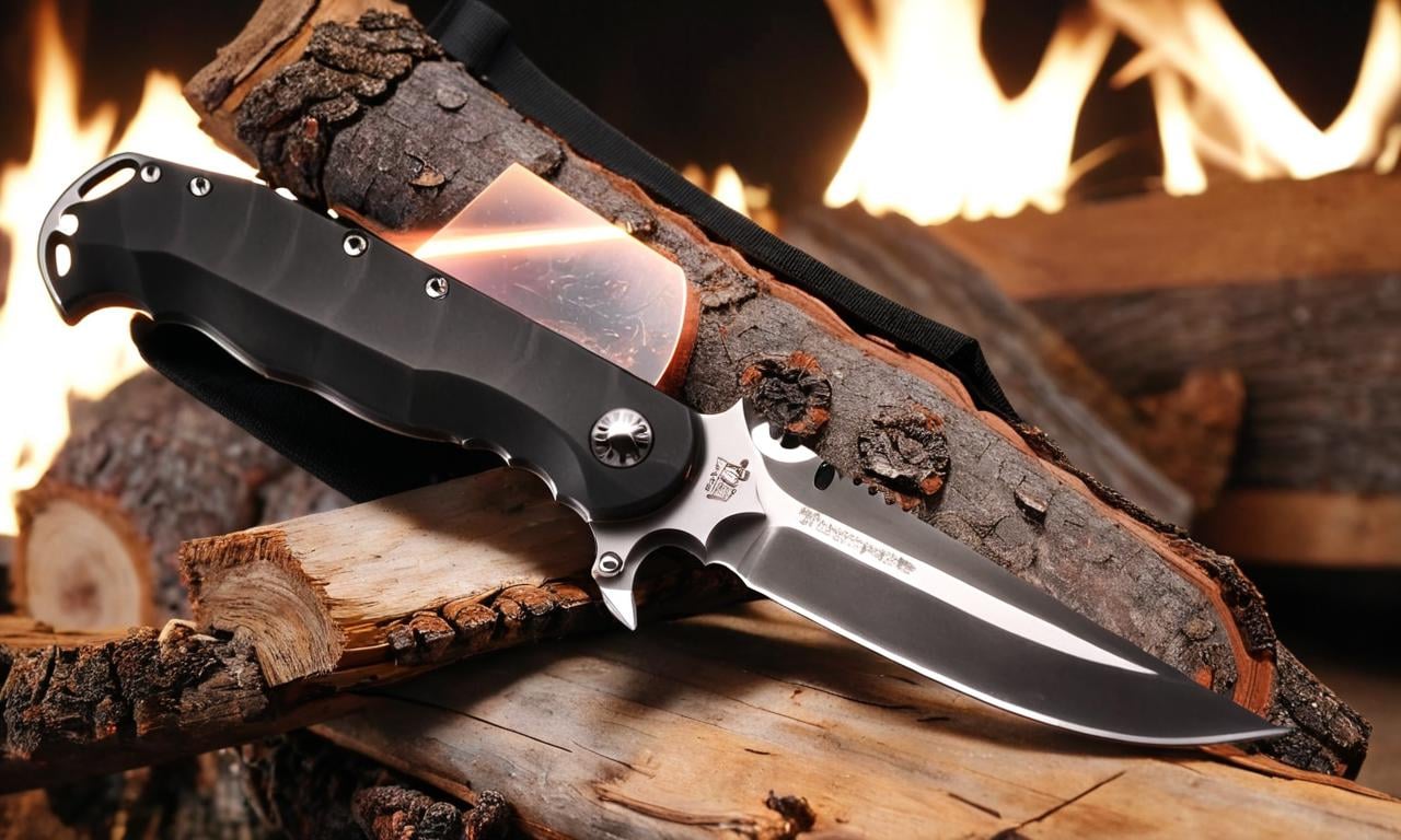 Long exposure photo of <lora:FF-Knives-XL-Cr2-v0163:1> <lora:FF.84.sdvn6Realxl_detailface.lora:0.41> a knife sitting on top of a piece of wood, a folding knife, tactical knife, modern high sharpness photo, close up shot a rugged, modern very sharp photo, sharp high quality photo, full subject shown in photo, knives, very sharp!!!, ultra sharp - - ar 1 6 : 9, blade design, hyper detailed ultra sharp, sharp and dangerous sleek design,(Cathode tube:1.3) . Blurred motion, streaks of light, surreal, dreamy, ghosting effect, highly detailed
