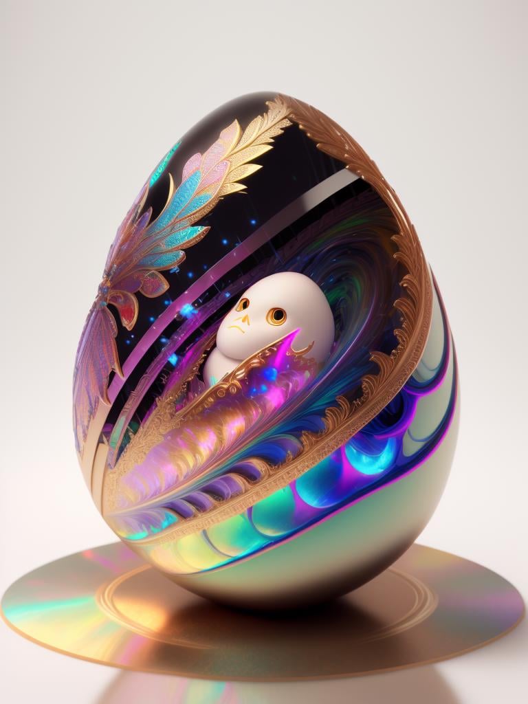 there is a large egg with a hole in it on a dark surface, 3d digital art 4k, cinema 4d bright light render, cinema 4 d art, 3d render digital art, humpty dumpty in form of egg, digital art render, high-quality render, magic frozen ice phoenix egg, cinema 4 d render, cinema 4d render, white background, color slash, aint he swirly rheam craylin crazy yan ji gods and arcane born from various vibrant rainbow flasks, wuxia, skulls, mio labrisco fashion couture, intricately detailed small creature overgrown morandi colors, psychadelia, a sculpture by repin guay (/ three symmetrical symmetrical:1.13) very very high profile headcases architectural magazine dark pyramid genesis iridescent swirly rundality glyphosis fashion normani crystallized texture