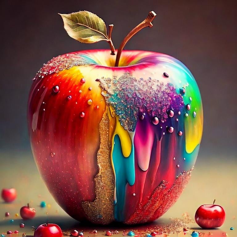 a sprinkled apple sitting on top of a table, hyper realistic digital painting, colorful hyperrealism, amazing food illustration, blender apple, amazing food photography, hyper realistic oil painting, hyper realistic color photo, ultrarealistic oil painting, realistic colorful photography, hyper - realistic oil painting, hyper-realistic oil painting, beautiful 3d render, hyperrealistic digital painting