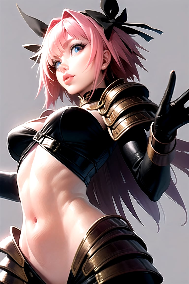 AGGA_ST022, 1girl, Astolfo, armor, half nude, navel focuss, black dress
