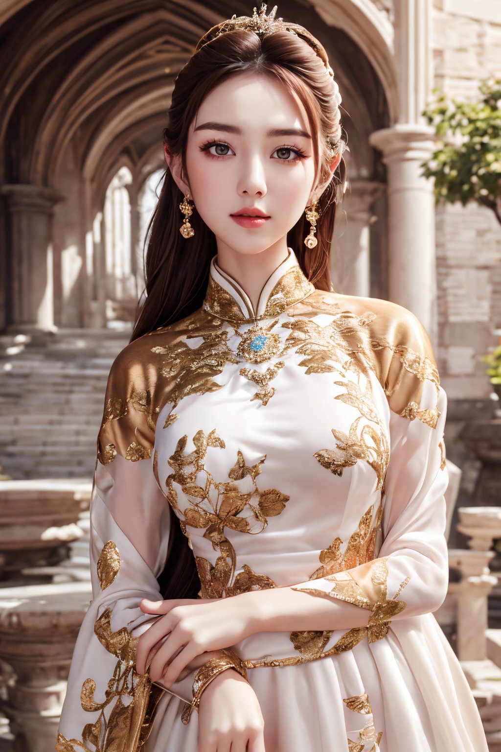 masterpiece,(best quality:1.4),full body realistic portrait, outdoor at a wonder of the world, ultra-detailed,1 girl,22yo,wear daily elegant outfit,,high resolution,genuine emotion,wonder beauty ,Enhance, bright colors.