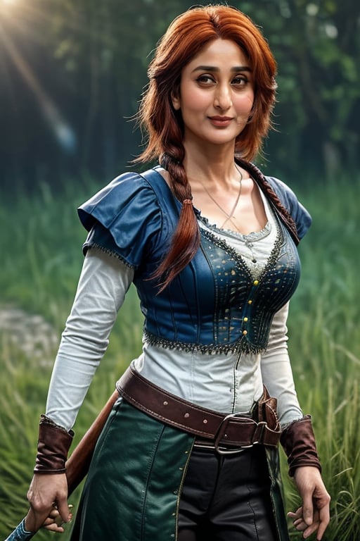 masterpiece, best quality, <lora:KareenaKapoor-000002:1> KareenaKapoor, by [paul signac:ron mueck:0.56] intricate realistic cosplay as Triss Marigold in The Witcher 2