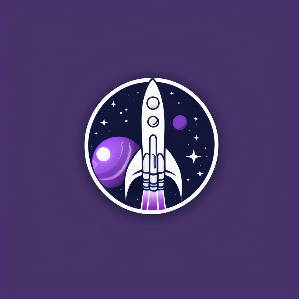 A logo for a space travel company, launching rocket, space-themed colors (black, purple, dark blue)., LogoRedAF, <lora:LogoRedmond_LogoRedAF:1>