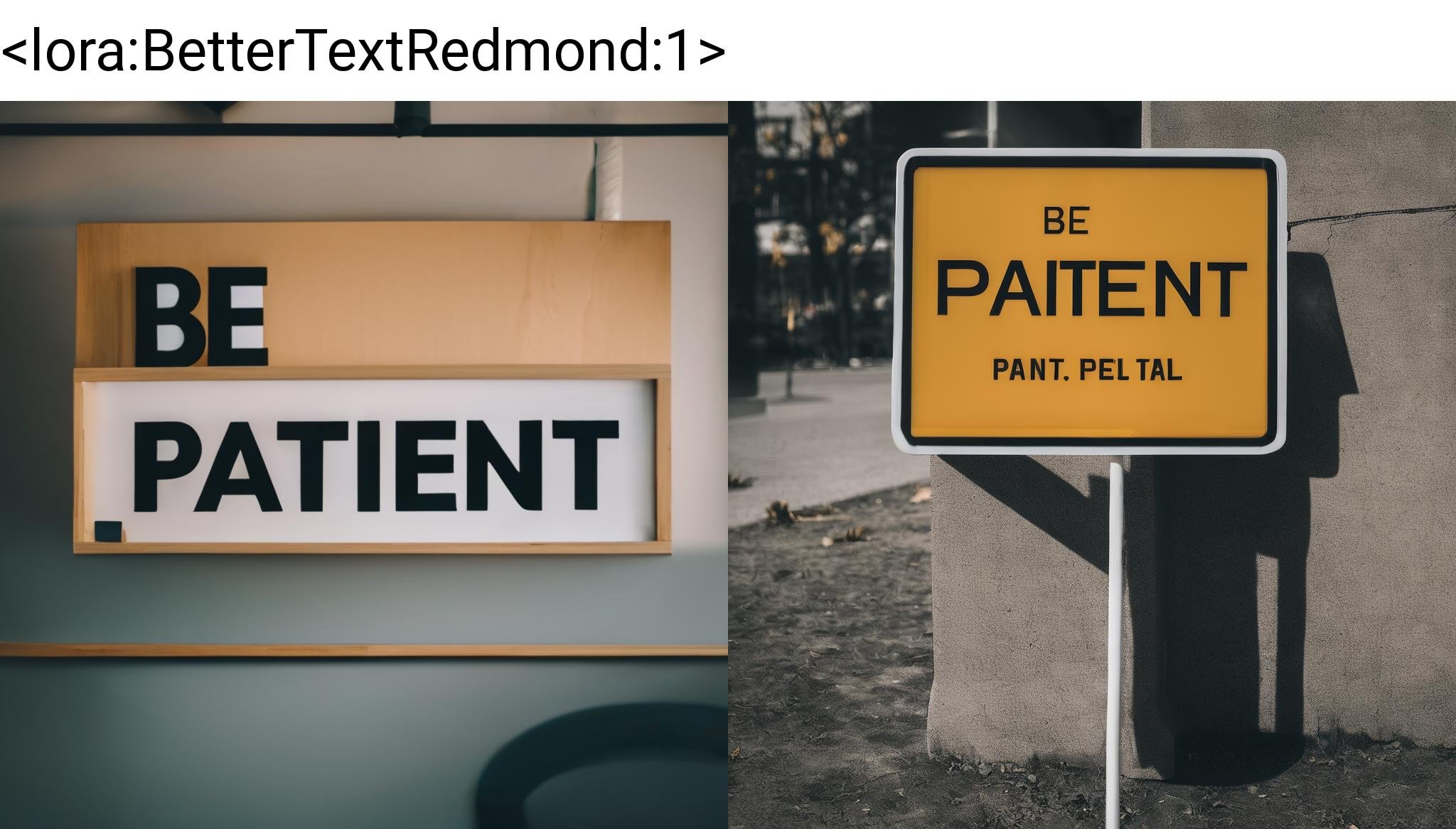 A sign WITH "BE PATIENT" on it, <lora:BetterTextRedmond:1>