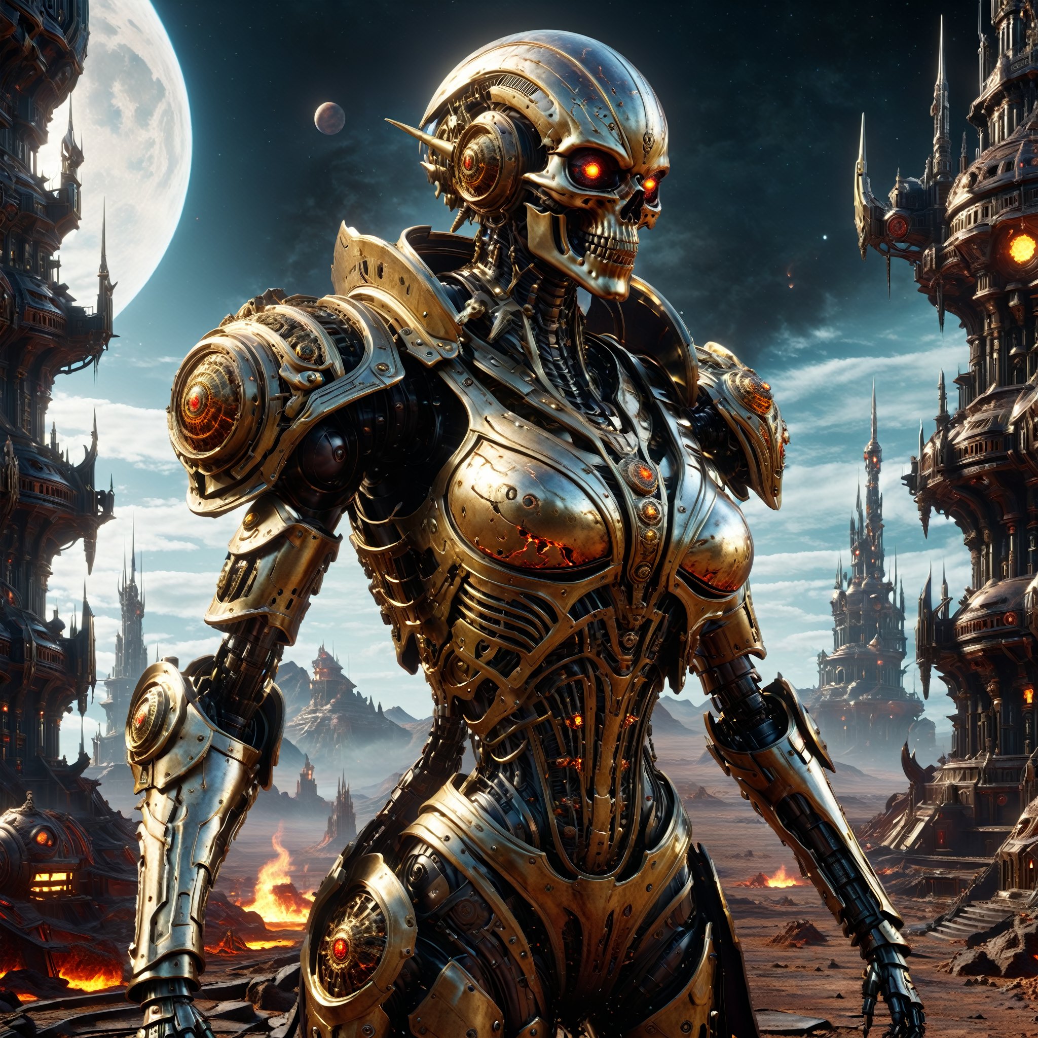 (female death robot,  full body shot,  armour, hellish background,  Infernal,  Apocalyptic,  Hellfire,  Tormented souls,  Swirling chaos,  Blazing torment,  Searing heat,  Cursed existence,  Demonic hordes,  Endless suffering,  Chaotic ruins,  Eternal punishment,  Fiery abyss,  Malevolent shadows,  Wretched desolation,  Unholy realm,  Abyssal depths,  Sinister echoes,  Forsaken wasteland,  Fiendish landscape)

6K Octane Render,  Exceptional intricacy,  Work of art,  Ultra-detailed,  Precisely crafted elements,  16K resolution,  Created with Maya,  Showcase on Behance Pro,  Powered by Unreal Engine 6,  Produced in Houdini,  Cyberpunk,  Forward-looking,  Gaining momentum on Artstation,  Grandiose,  Cinematic ambiance,  Intense,  Futuristic sci-fi,  Masterwork,  Unmatched quality, , , 
,Renaissance Sci-Fi Fantasy