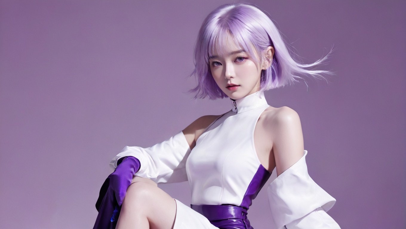 <lora:xl-shanbailing-1106model:1>,bailing_model,1girl,solo,stylish_pose,white hair,purple,full_body,