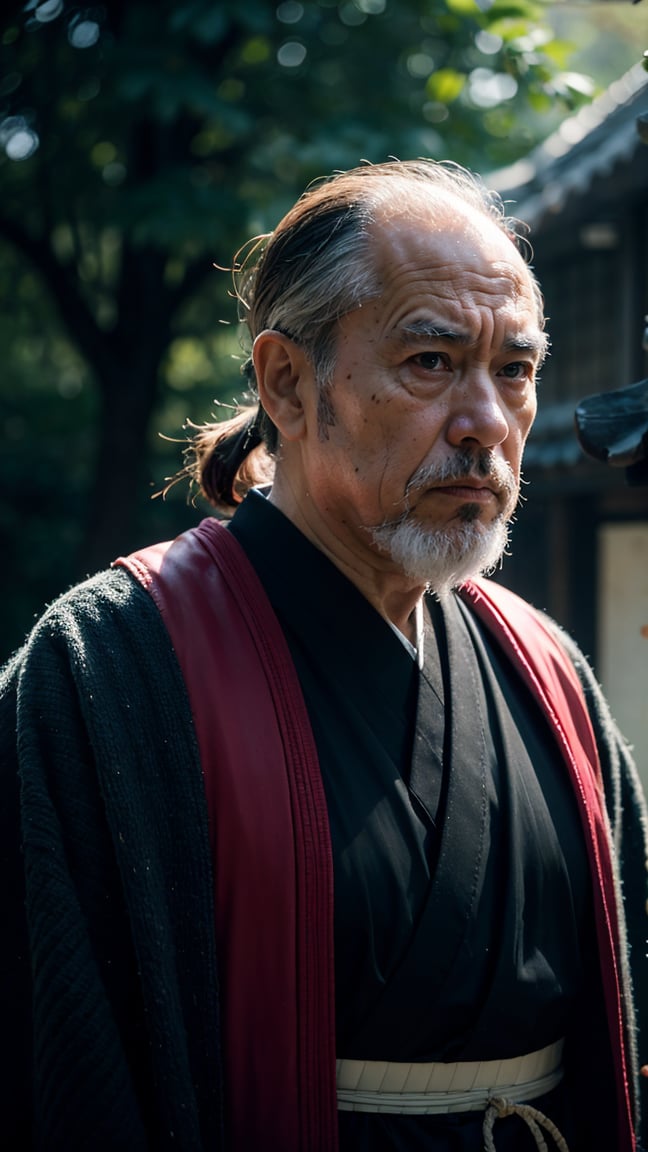 dark moody aesthetic, wise old japanese samurai with a long white beard, intricate, sharp focus, fantasy, surreal 8k photo,