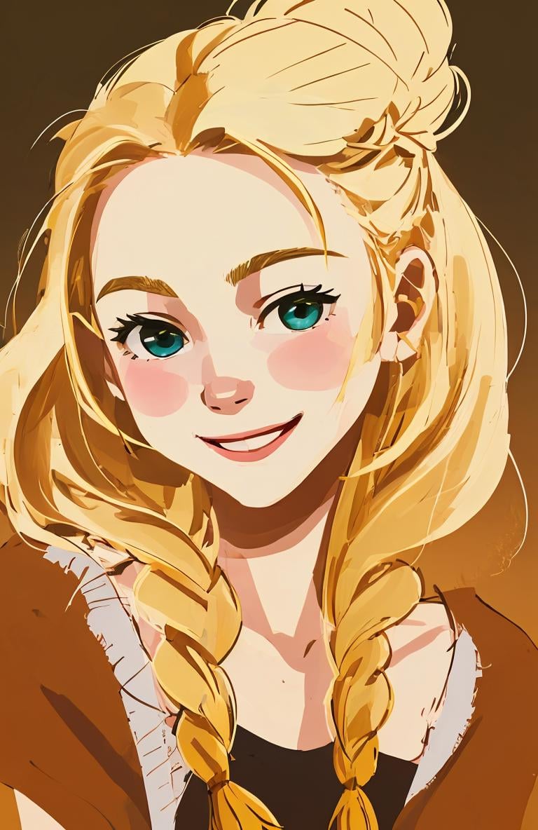 girl, blonde, braid, happy,  <lora:Paint_style-000007:.8> 