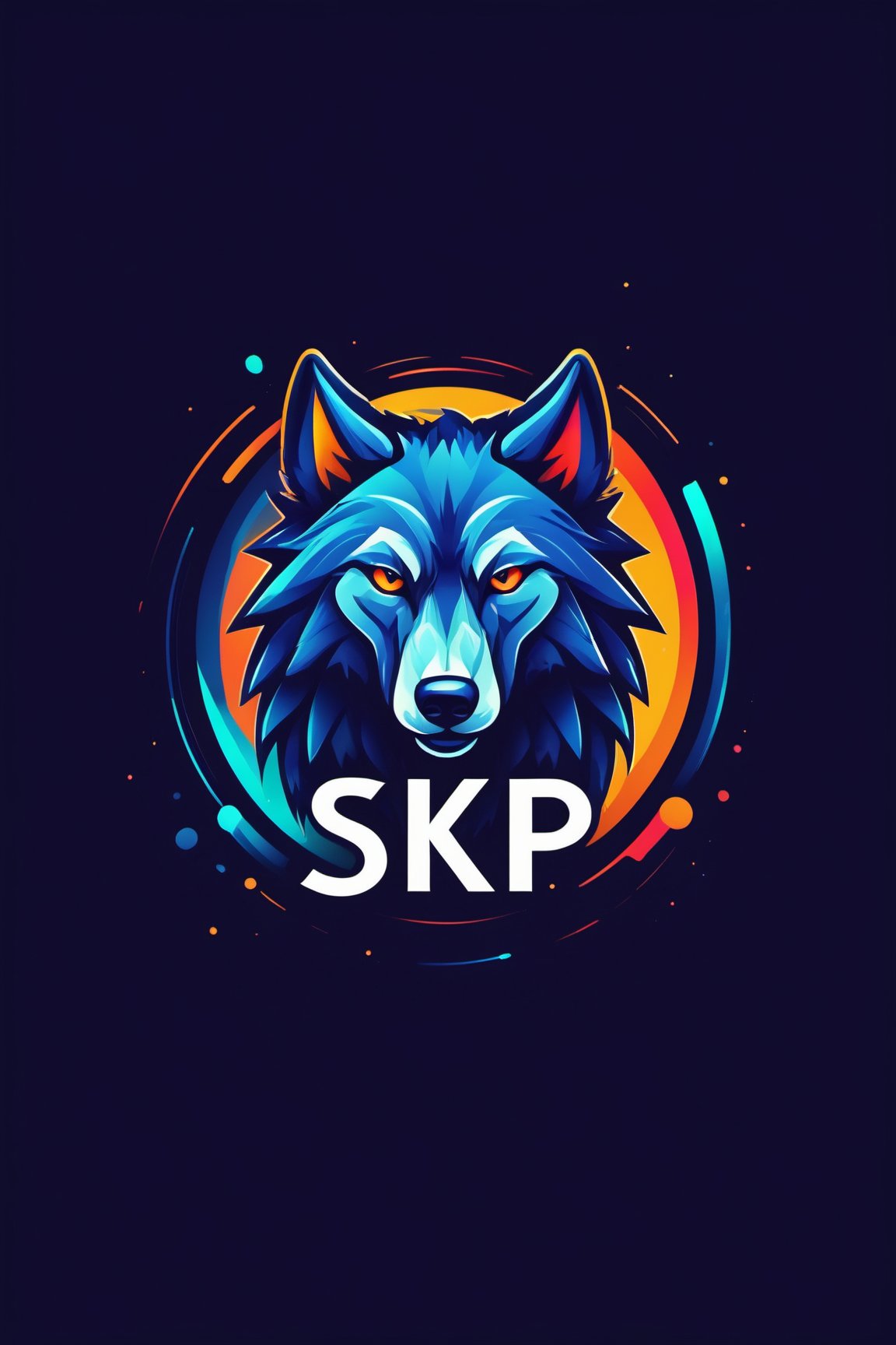 mordern logo of a wolf  with text "SKP" text logo, colourful, ,Text