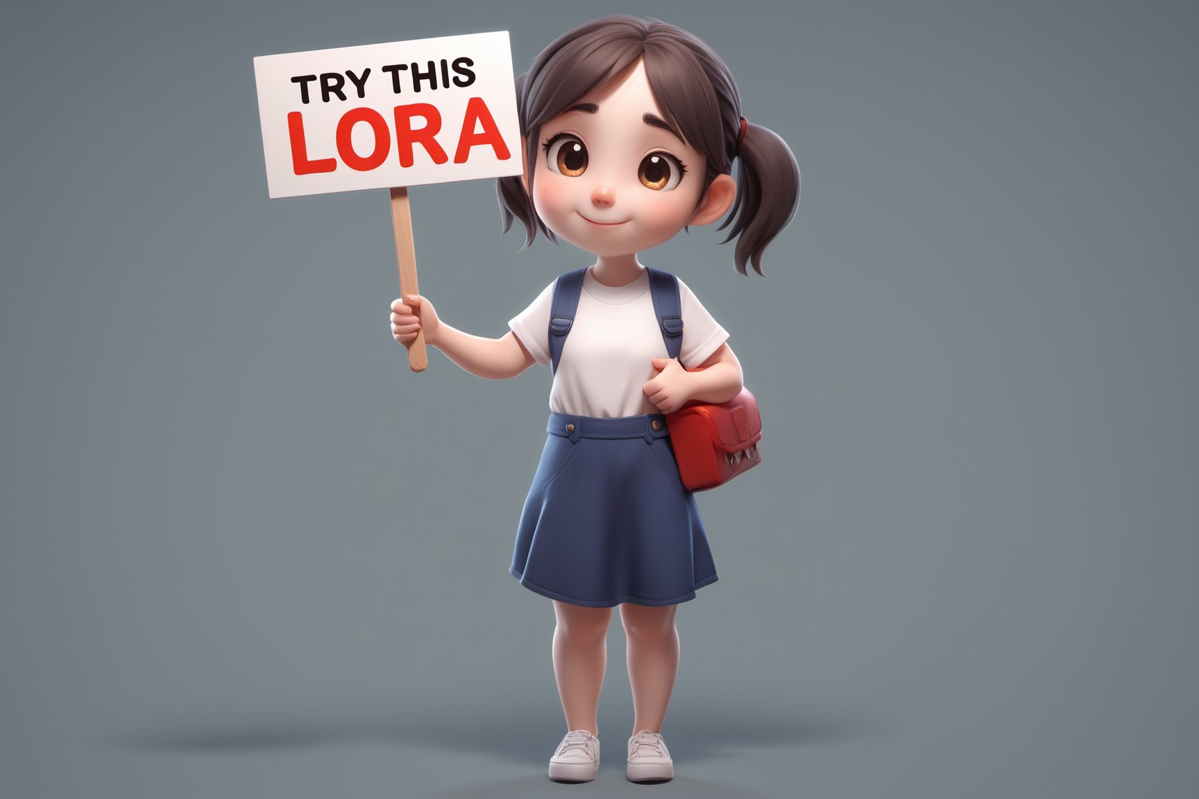 a cute Girl,  holding a sign, text "TRY_THIS_LORA"  text , trending on artstation,Text