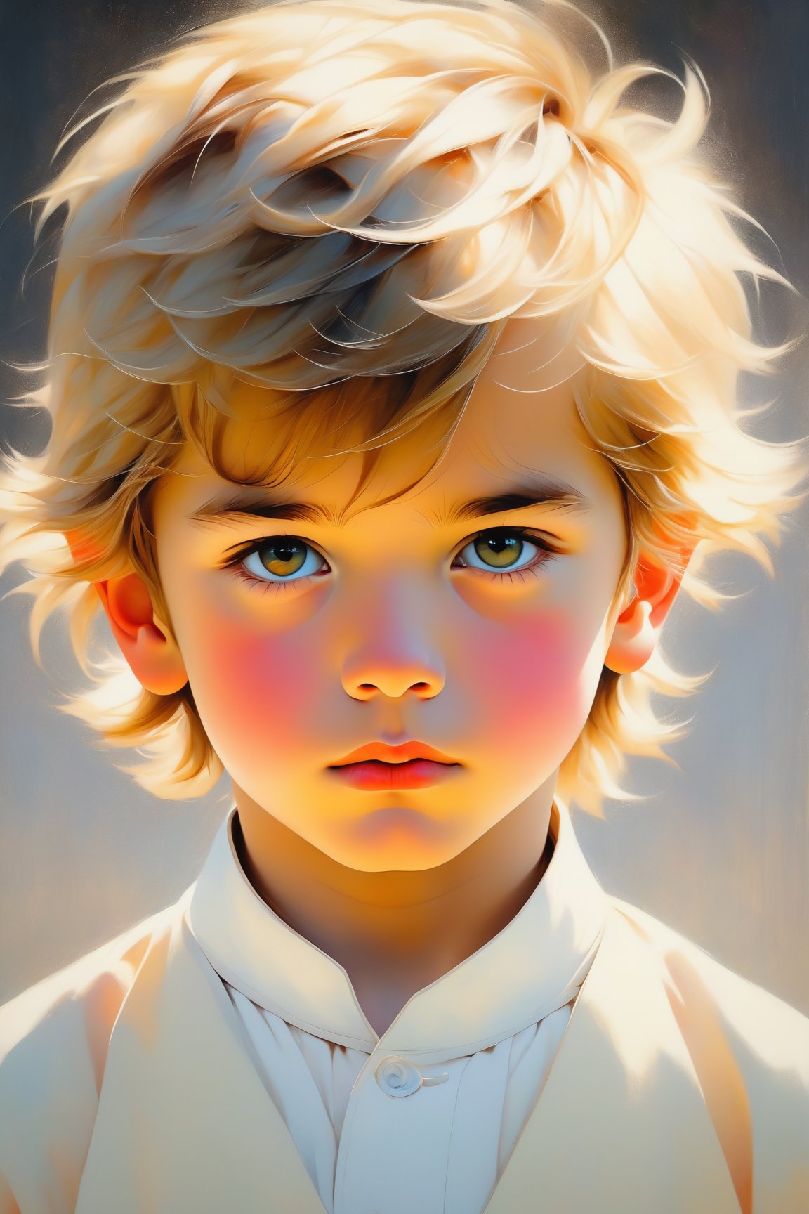 (best quality,ultra-detailed,realistic:1.37),(minimalism style, Scandinavian) portrait of a (1boy) with tousled (Alabaster) hair wearing an (Ascot cap). The focus of the artwork is on the boy's (lip) which is delicately painted in vibrant colors. The background features a subtle fluorescent gradient, adding a touch of modernity to the piece. The overall composition is clean and simple, adhering to the principles of minimalism. The use of (niji style) enhances the artistic quality of the portrait, creating a sense of depth and dimension. The boy's facial features are beautifully rendered to showcase his youthful innocence and captivating gaze. The artwork is a (masterpiece) of high resolution, capturing every fine detail with precision.