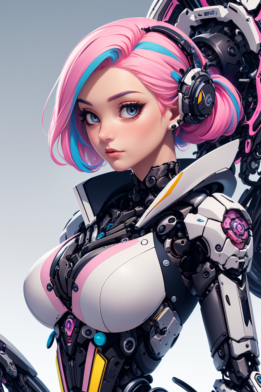 (masterpiece, top quality, best quality, official art, beautiful and aesthetic:1.2),(1girl:1.4),upper body,([pink|blue] hair:1.5),extreme detailed,(fractal art:1.3),(colorful:1.5),highest detailed,(Mechanical modification:1.5),