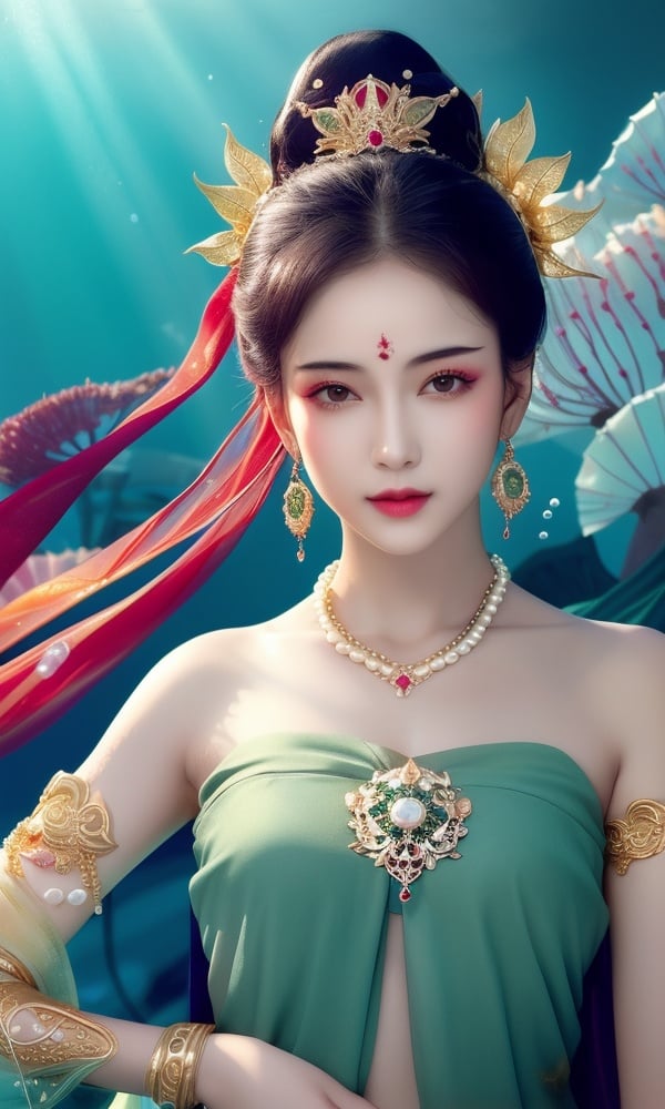 (,1girl, ,best quality, )<lora:DA-国风-敦煌A:0.8>,, ,masterpiece,((((1girl, solo, medium breasts, solo focus, seaweed,underwater, ))))    (()), (), ,ultra realistic 8k cg, flawless, clean, masterpiece, professional artwork, famous artwork, cinematic lighting, cinematic bloom, perfect face, beautiful face, fantasy, dreamlike, unreal, science fiction, luxury, jewelry, diamond, gold, pearl, gem, sapphire, ruby, emerald, intricate detail, delicate pattern, charming, alluring, seductive, erotic, enchanting, hair ornament, necklace, earrings, bracelet, armlet,halo,