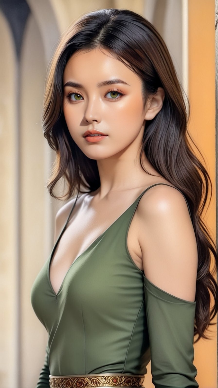 ((Hyper-Realistic)) (fullbody:1.3) photo of a girl,20yo,1girl,detailed exquisite symmetric face,soft shiny skin,glossy lips,smile,mesmerizing,detailed disheveled hair,perfect female form,perfect body proportion,perfect anatomy,(elegant dress),(Persian Orange,Tiger-Eye and Olive Green color),(beautiful knees and highheels)
BREAK
(detailed realistic backdrop of Kamanets-Podilsky Castle in Kamanets-Podilsky in western Ukraine,distant view:1.3)
BREAK
rule of thirds,perfect composition,studio photo,trending on artstation,(Masterpiece,Best quality,32k,UHD:1.5),(sharp focus,high contrast,HDR,ray tracing,hyper-detailed,intricate details,ultra-realistic,award-winning photo,kodachrome 800:1.4),(cinematic lighting:1.2),by Karol Bak,Gustav Klimt,Gerald Brom and Hayao Miyazaki,
real_booster,art_booster,photo_b00ster,han-hyoju-xl