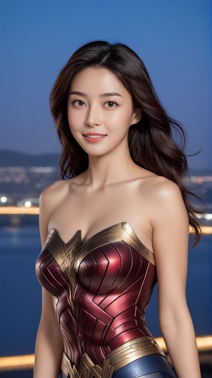 Hyper-Realistic photo of a girl,20yo,1girl,perfect female form,perfect body proportion,perfect anatomy,detailed exquisite face,soft shiny skin,smile,mesmerizing,short hair,small earrings,necklaces
BREAK
backdrop of a beautiful night scene of Han River in Seoul,Korea,bridge,buildings with lights,Han River,mountain,Namsan Tower,(fullbody:1.3),(distant view:1.2),(heels:1.3),(model pose)
BREAK
(rule of thirds:1.3),perfect composition,studio photo,trending on artstation,(Masterpiece,Best quality,32k,UHD:1.5),(sharp focus,high contrast,HDR,hyper-detailed,intricate details,ultra-realistic,award-winning photo,ultra-clear,kodachrome 800:1.3),(chiaroscuro lighting,soft rim lighting:1.2),by Karol Bak,Antonio Lopez,Gustav Klimt and Hayao Miyazaki,photo_b00ster,real_booster,ani_booster,kwon-nara,wonder-woman-xl