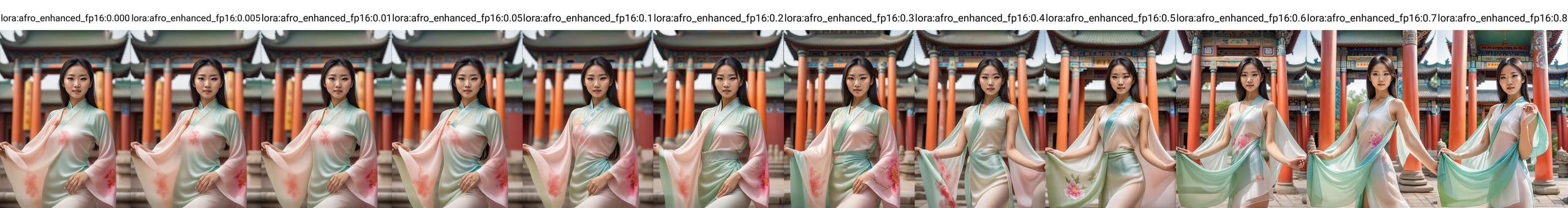 A Photograph of a young chinese woman in a realistic professional photoshoot, silk cloths, Capture her graceful beauty as she poses amidst a vibrant temple backdrop,  <lora:afro_enhanced_fp16:0.000>