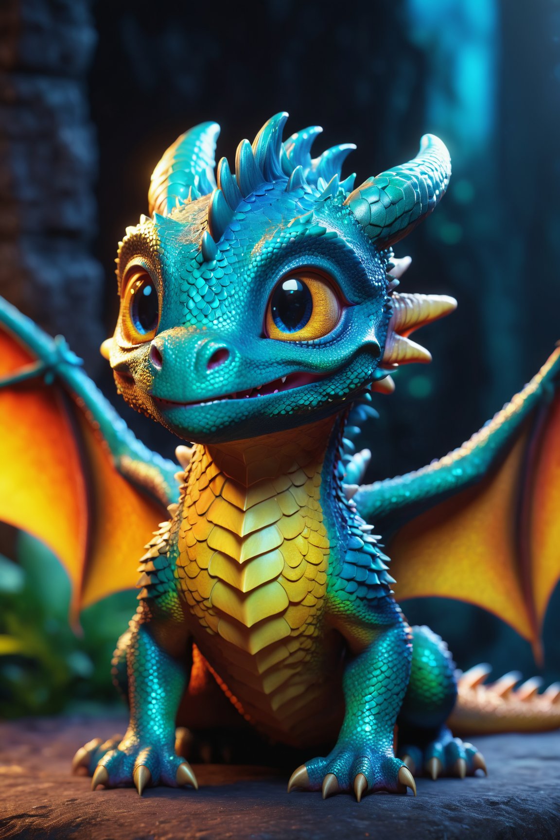 baby dragon,  cinematic background,  vibrant colors,  UHD,  16k,  3D rendering,  detailed scales,  adorable face and expression,  sparkling eyes,  fluffy wings,  playful pose,  magical atmosphere,  realistic textures,  professional artwork,  fantasy art style,  mystical lighting,  captivating composition,  epic fantasy scene,<lora:EMS-89672-EMS:0.800000>