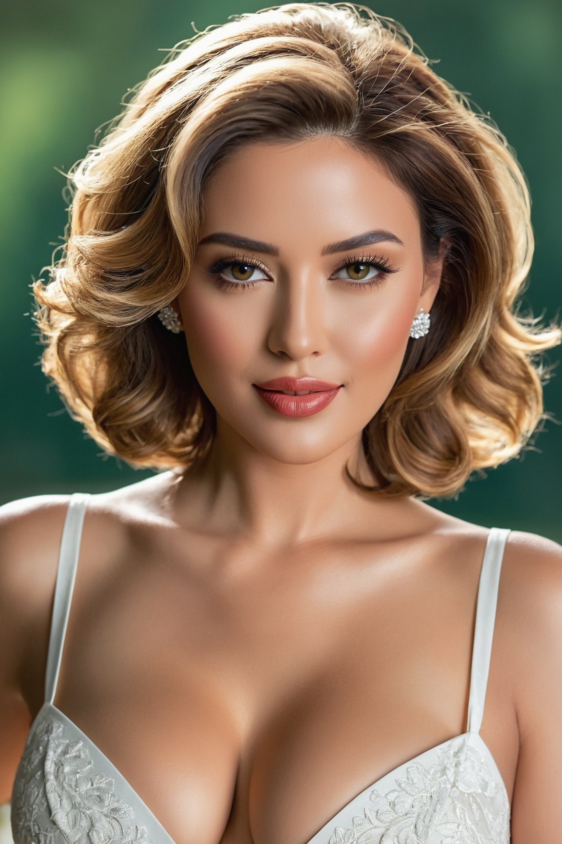 (best quality,4k,8k,highres,masterpiece:1.2),ultra-detailed,(realistic,photorealistic,photo-realistic:1.37),beautiful woman, elegant face, short wavy bob hair, huge boobs, graceful posture, radiant beauty, flawless skin, expressive eyes, luscious lips, captivating smile, fashionable attire, confident demeanor, refined features, exquisite details, enchanting presence, alluring charm, elegant expression, perfect proportions, mesmerizing gaze, sophisticated style, delicate features, feminine grace, natural elegance, timeless beauty, delicate contour, graceful movement, gentle curves, sensual appeal, vibrant personality, undeniable allure, stunning captive, breathtaking beauty, empowering confidence