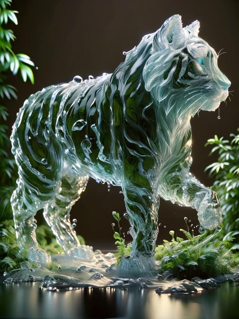 masterpiece of glass sculpture with plants inside, water, glowing, high quality, high detail, best quality, rtx, 4k, 8k <lora:watce-sdxl:1> watce