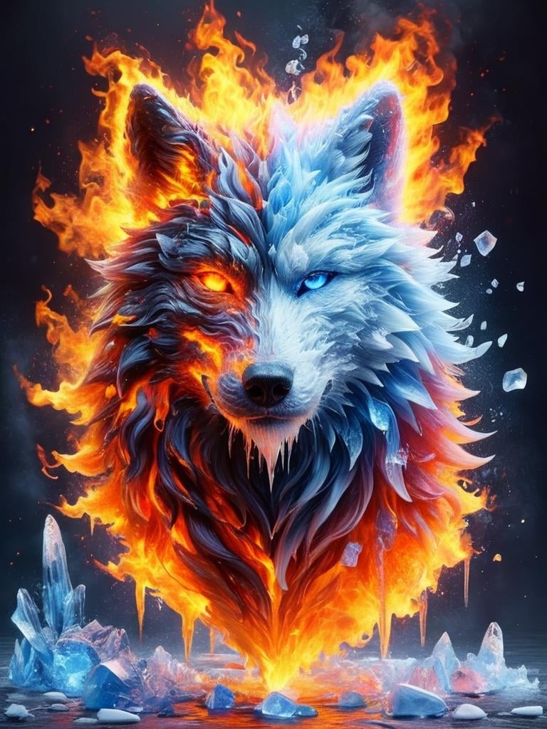 faize, wolf , fire and ice <lora:faize-sdxl:0.8>