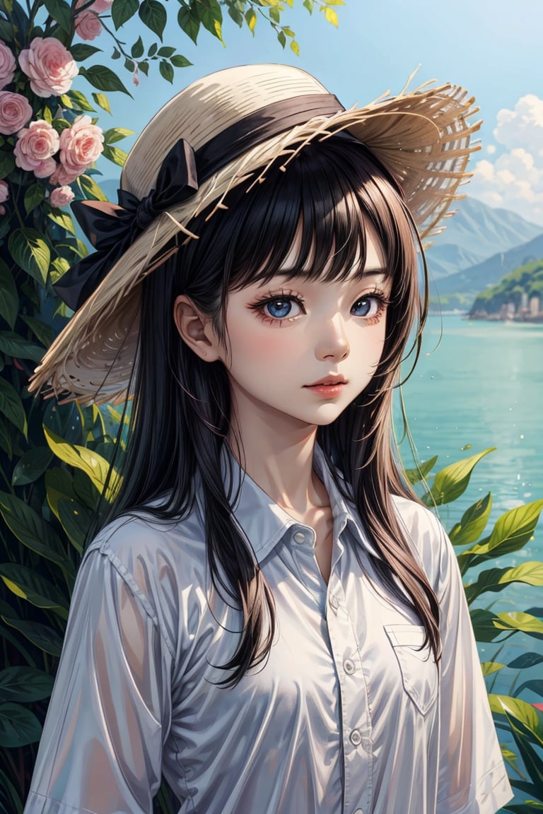 1 young Vietnamese girl, smart, confidence,10yo, white hat, white shirt