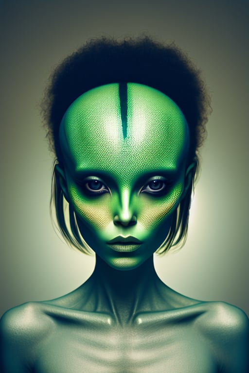 wo_al1enCr3atur3s, a portrait of a female alien, ((naked)), green skin, 8k, masterpiece, high_res, global illumination, low key lighting, shot on Lumix GH5, cinematic bokeh