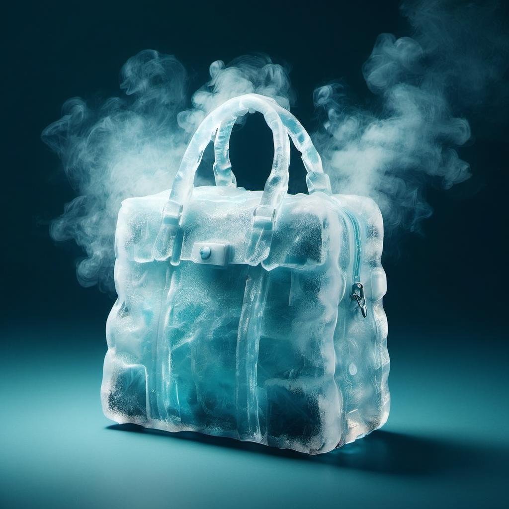 a bag,ice,  <lora:Ice:1>, smoke effect