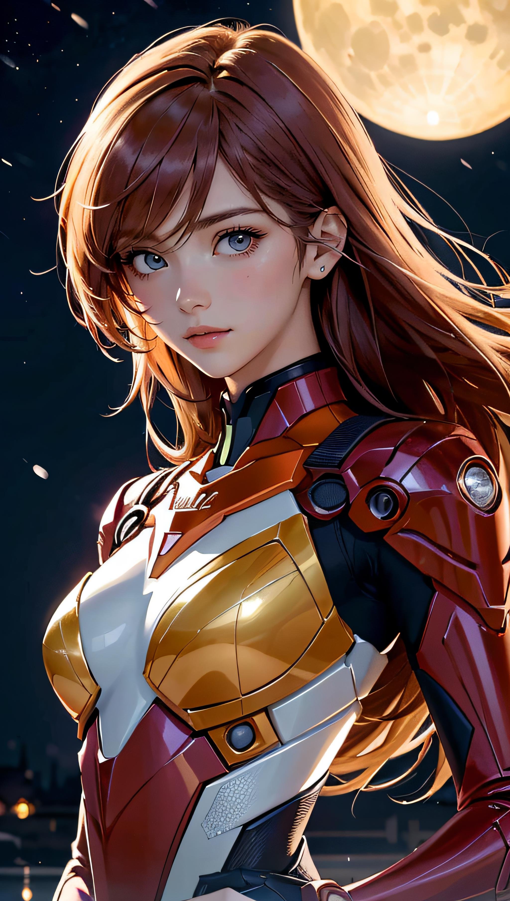 (best quality, masterpiece, colorful, dynamic angle, highest detailed)(Asuka Langley), upper body photo, fashion photography of cute red long hair girl (Asuka Langley), dressing high detailed Evangelion red suit (high resolution textures), in dynamic pose, bokeh, (intricate details, hyperdetailed:1.15), detailed, moonlight passing through hair, perfect night, (fantasy background), (official art, extreme detailed, highest detailed), HDR+