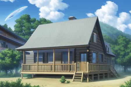 <lora:KodomoNoJikan_backgrounds:0.7>a small cabin with a porch and a porch leading to a second story with a porch and a second story with a second story, Aya Goda, ufotable, a detailed matte painting, symbolism, 8k, masterpiece, absurdres, anime,