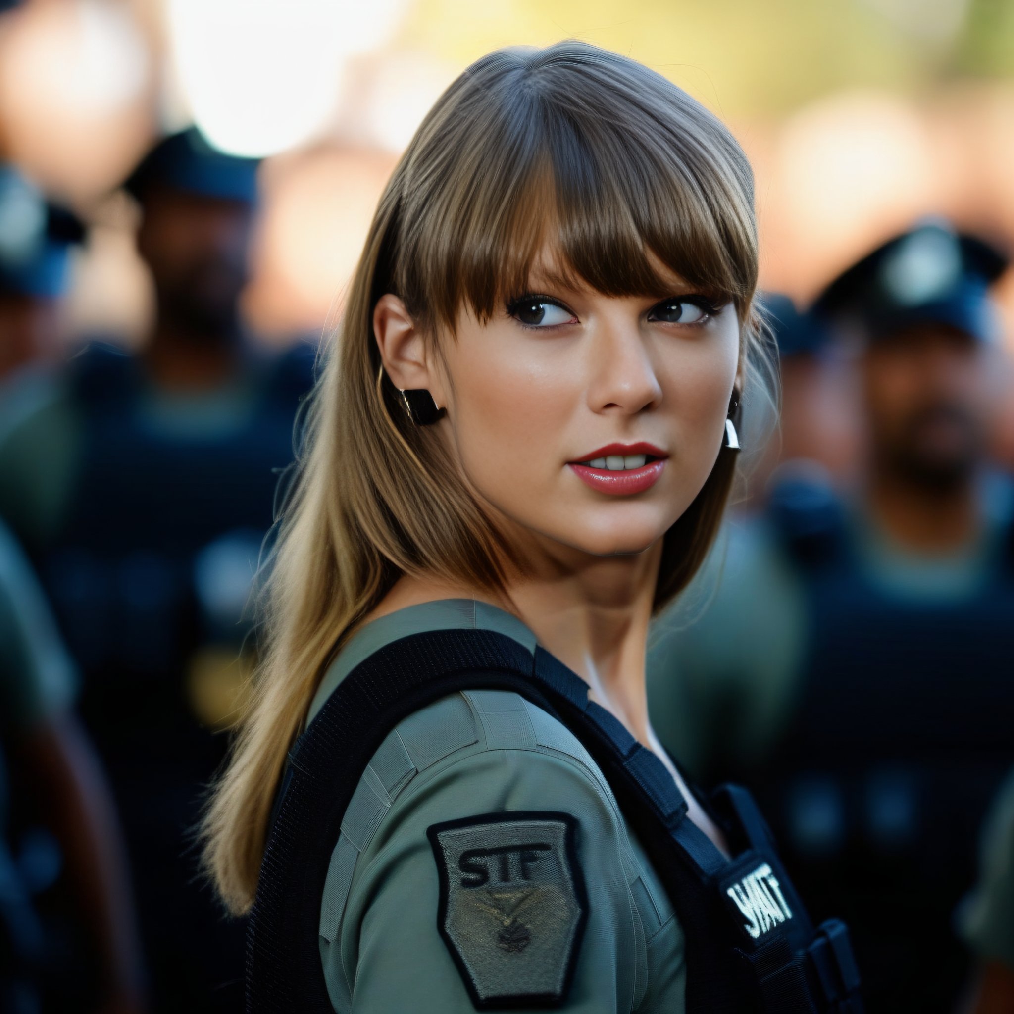 cinematic film still TaylorSwift, <lora:TaylorSwiftSDXL:1> photo of TaylorSwift as a member of swat team, cinematic lighting . shallow depth of field, vignette, highly detailed, high budget, bokeh, cinemascope, moody, epic, gorgeous, film grain, grainy