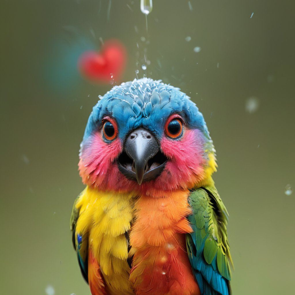 colorful,  colorchaos,  colorart,  portrait, a little lovebird happy on the colorful shower