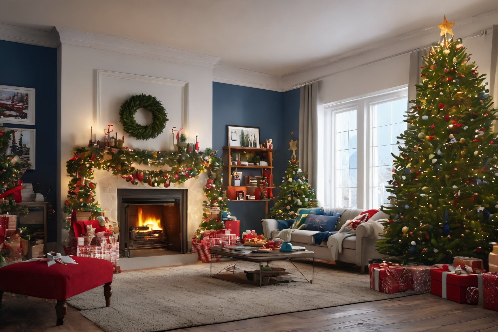 (Good quality:2), (Photoreal Cinematic Colors :2), Hyper Detailed, 4k, realistic,christmas, House Decorated