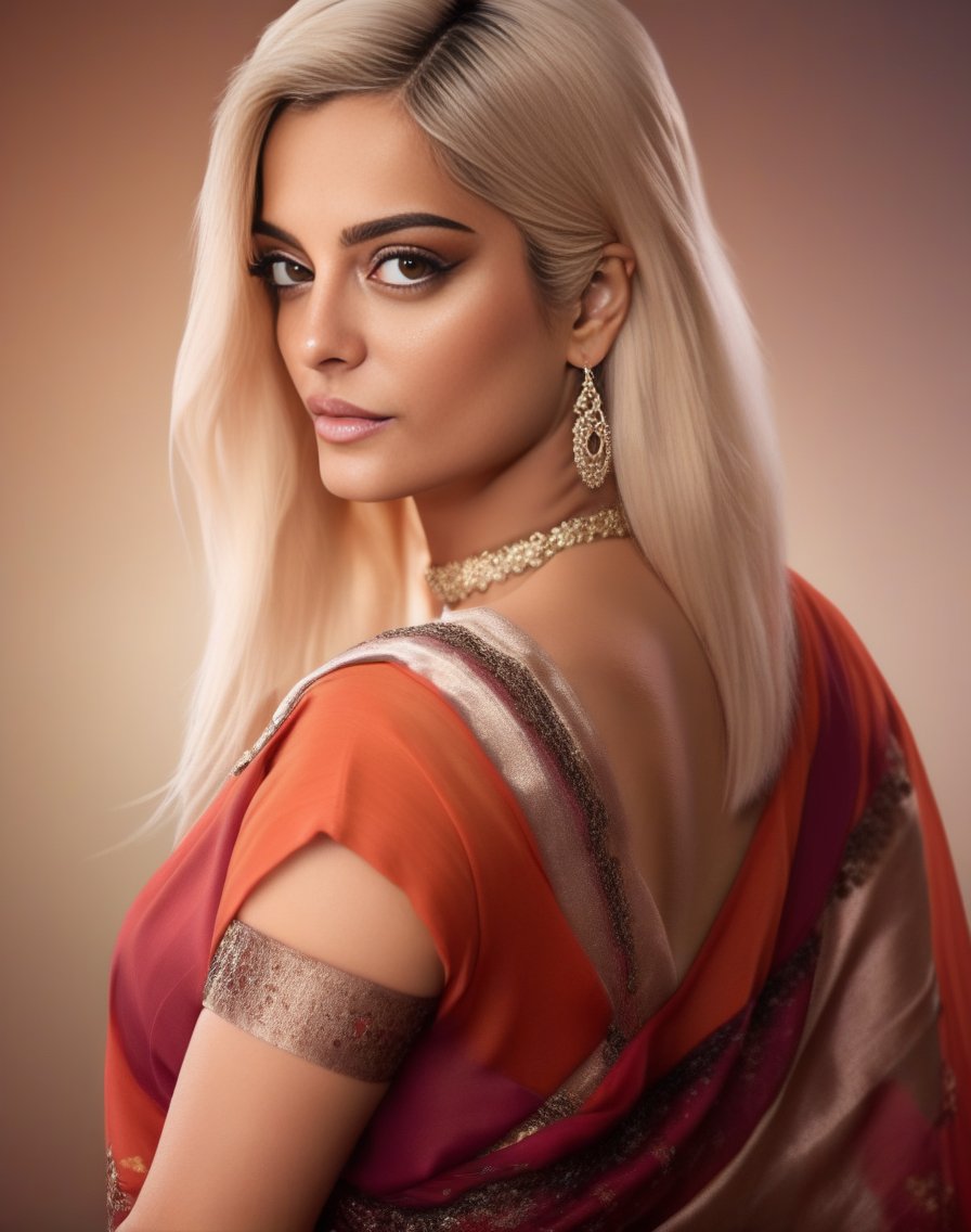 BebeRexha,<lora:BebeRexhaSDXL:1>,woman wearing saree, background blur, portrait, sharp, detailed, uhd, realistic, masterpiece
