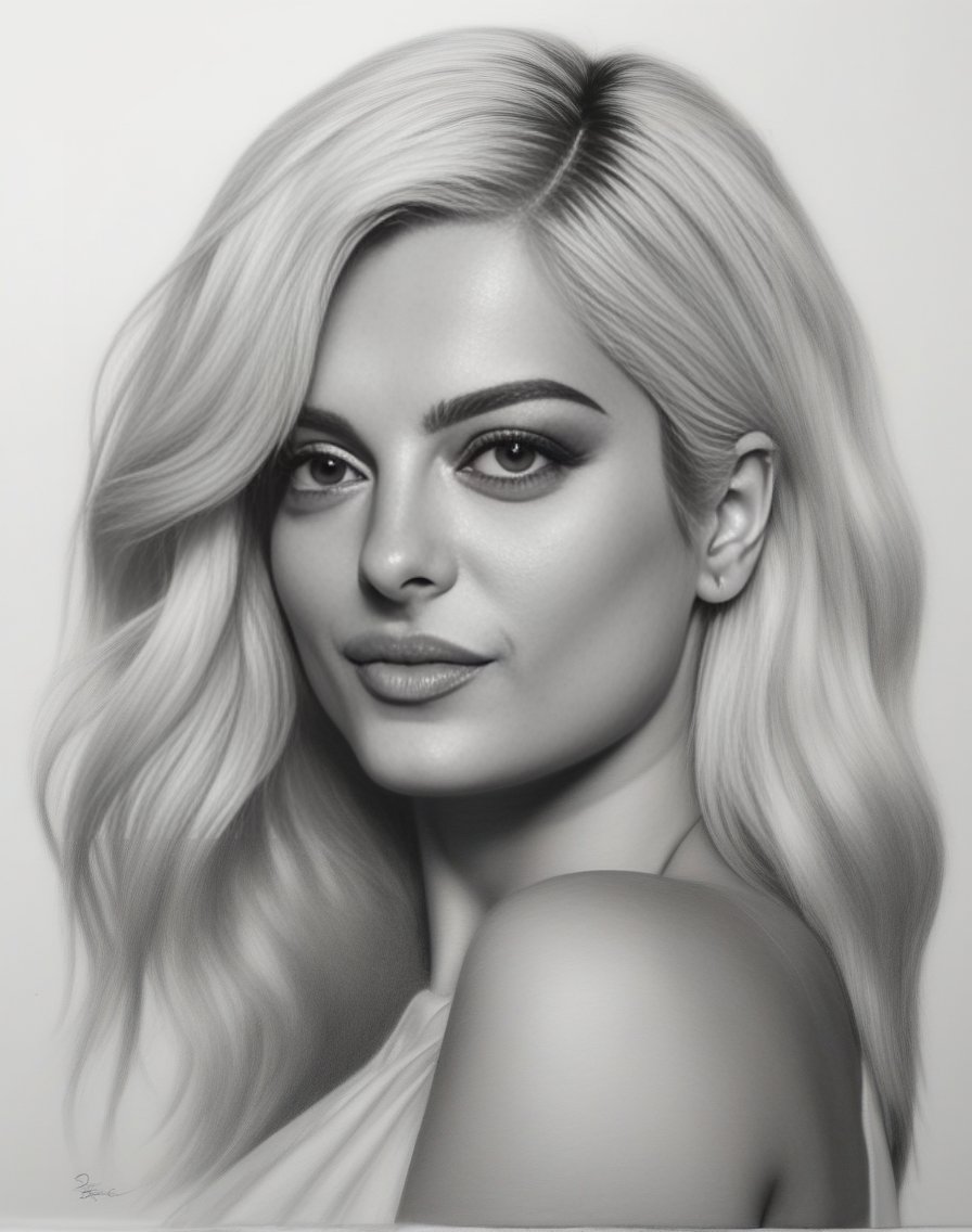 BebeRexha,<lora:BebeRexhaSDXL:1>, sketching on ivory paper with charcoal pencil, in the style of realistic hyper-detailed portraits, digital airbrushing, monochrome , commission for, i can't believe how beautiful this is