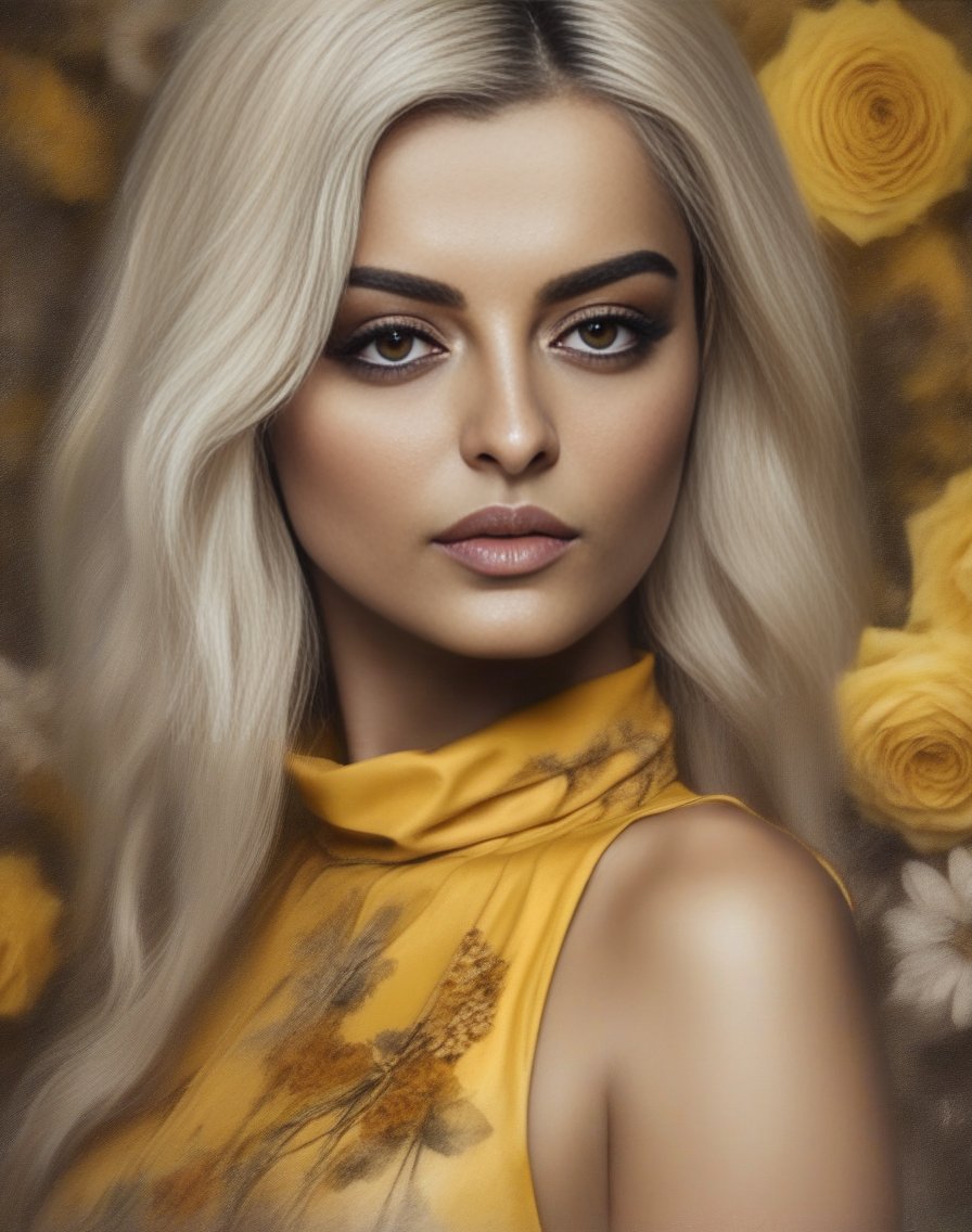 BebeRexha,<lora:BebeRexhaSDXL:1>Girl with beautiful sad eyes on the background of flowering garden. earthy tone and yellow colors (glamour by Dior). Hyperrealistic, real, art, photography, realistic, masterpieces, high quality, best quality, official art, beautiful, aesthetic, highly detailed, intricate, sharp focus, digital art, [style by Luis Royo and Fabian Perez], fine charcoal , pencil sketch, stencil layered resin, 16k, UHD, HDR, (Masterpiece: 1. 5), (best quality: 1. 5)