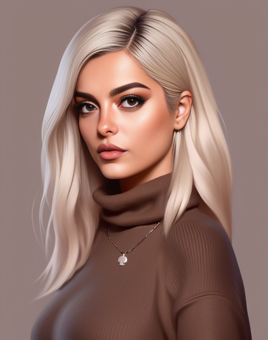 BebeRexha,<lora:BebeRexhaSDXL:1>young Disney socialite wearing a beige miniskirt, dark brown turtleneck sweater, small neckless, cute-fine-face, anime. illustration, realistic shaded perfect face, brown hair, grey eyes, fine details, realistic shaded lighting by ilya kuvshinov giuseppe dangelico pino and michael garmash and rob rey, iamag premiere, wlop matte print, 4k resolution, a masterpiece