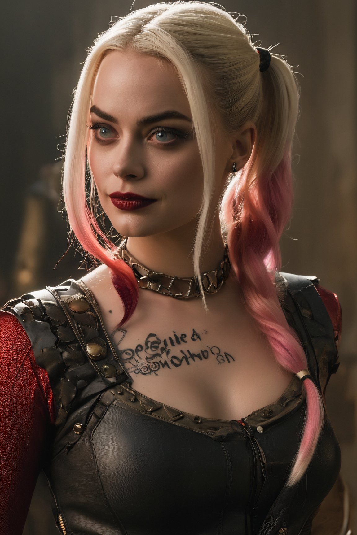 (Create an exceptional masterpiece) featuring ((Margot Robbie as Harley Quinn)) in her portrayal from ((Suicide Squad)). The image should be ((true to reality)) and depict her ((full body)) in an engaging ((Action Pose)). Ensure a ((sharp focus)) on the subject with volumetric lighting,  providing ((good highlights)) and well-defined shadows. Incorporate subsurface scattering for a realistic touch. The scene should be intricately designed and ((highly detailed)),  drawing inspiration from the ((Vikings series)). Adopt a ((cinematic)) and ((dramatic)) style,  with the ((highest quality)) granted,  marking it as a ((masterpiece: 1.5)). Additionally,  emphasize the photorealistic aspect with a weight of ((fotorrealista: 1.5)). Use a Nikon camera with ((natural lighting)) and shoot in ((4K)) for the ((highest definition))
