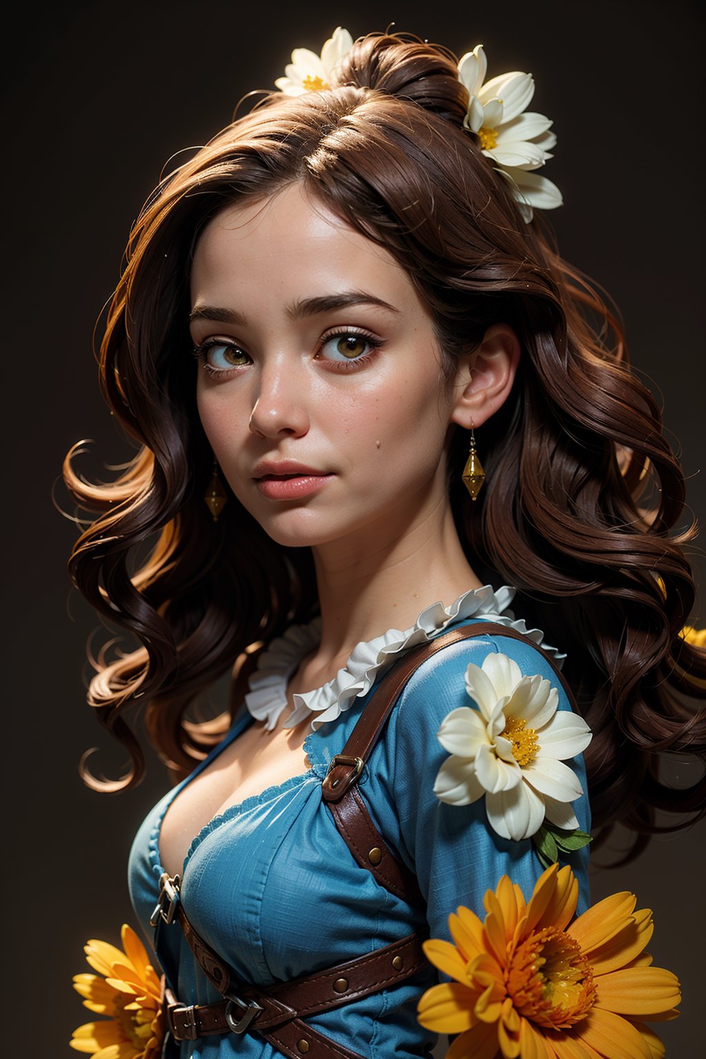 (best quality,  realistic,  high-resolution),  colorful portrait of a woman with flawless anatomy. She is wearing a stunning flower dress that compliments her vibrant personality. Her skin is extremely detailed and realistic,  with a natural and lifelike texture. The background is dark,  which creates a striking contrast to the colorful flowers adorning her armor. The flowers on her armor represent her strength and beauty. The lighting accentuates the contours of her face,  adding depth and dimension to the portrait. The overall composition is masterfully done,  showcasing the intricate details and achieving a high level of realism,  Realistic,<lora:EMS-209910-EMS:0.800000>