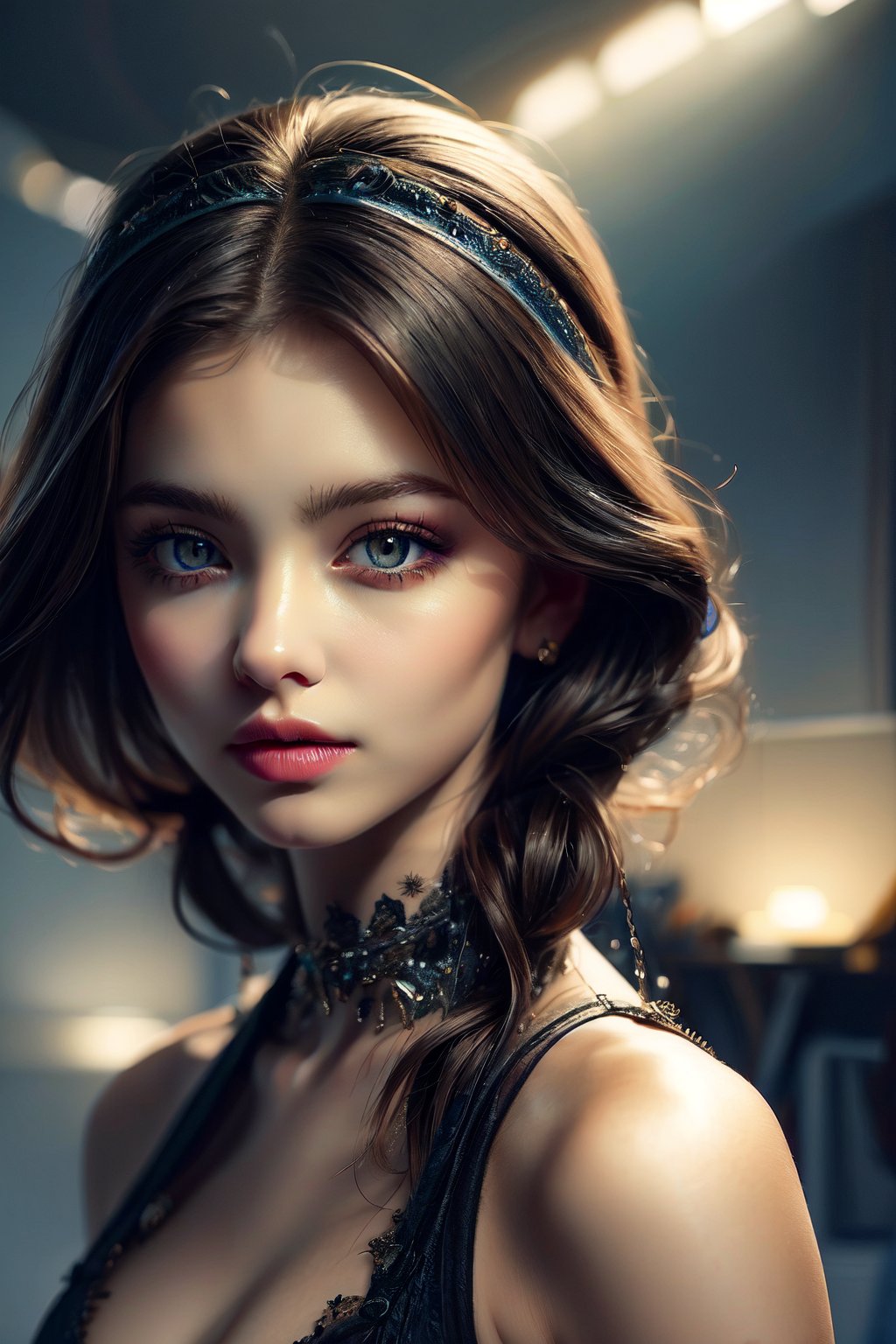 (masterpiece, high quality:1.5), 8K, HDR, 
1girl, well_defined_face, well_defined_eyes, ultra_detailed_eyes, ultra_detailed_face, by FuturEvoLab, 
ethereal lighting, immortal, elegant, porcelain skin, jet-black hair, waves, pale face, ice-blue eyes, blood-red lips, pinhole photograph, retro aesthetic, monochromatic backdrop, mysterious, enigmatic, timeless allure, the siren of the night, secrets, longing, hidden dangers, captivating, nostalgia, timeless fascination, Edge feathering and holy light, Exquisite face, Exquisite face, Exquisite face,Exquisite face