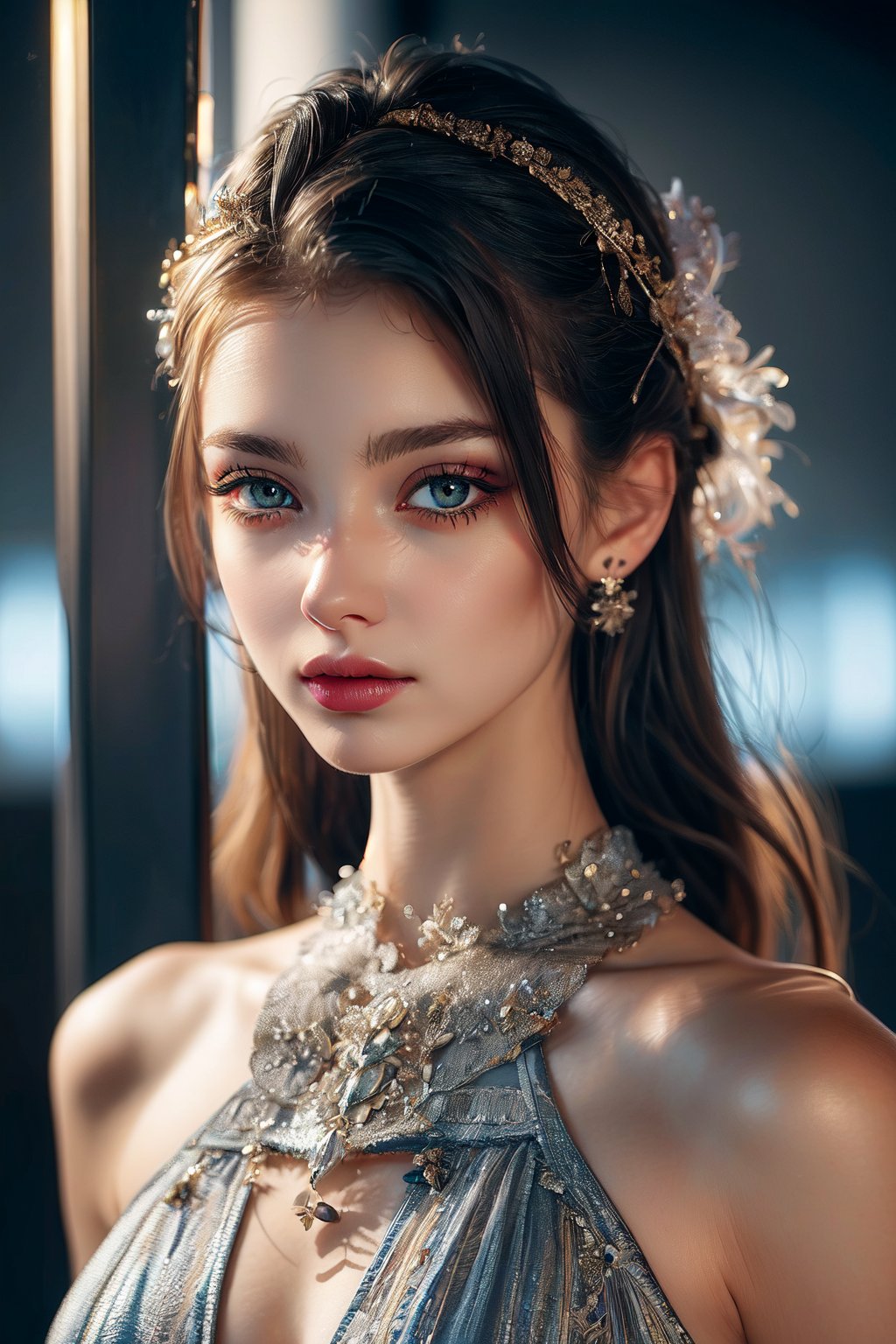(masterpiece, high quality:1.5), 8K, HDR, 
1girl, well_defined_face, well_defined_eyes, ultra_detailed_eyes, ultra_detailed_face, by FuturEvoLab, 
ethereal lighting, immortal, elegant, porcelain skin, jet-black hair, waves, pale face, ice-blue eyes, blood-red lips, pinhole photograph, retro aesthetic, monochromatic backdrop, mysterious, enigmatic, timeless allure, the siren of the night, secrets, longing, hidden dangers, captivating, nostalgia, timeless fascination, Edge feathering and holy light, Exquisite face, Exquisite face, Exquisite face,Exquisite face