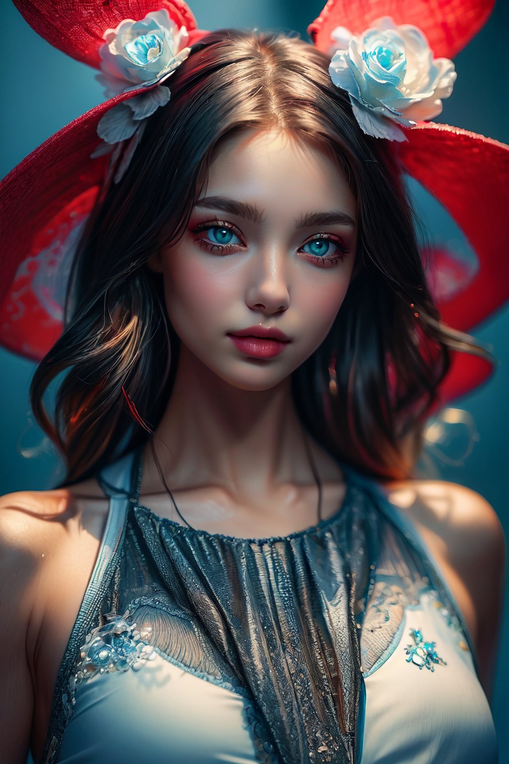 (masterpiece, high quality:1.5), 8K, HDR, 
1girl, well_defined_face, well_defined_eyes, ultra_detailed_eyes, ultra_detailed_face, by FuturEvoLab, 
ethereal lighting, immortal, elegant, porcelain skin, jet-black hair, waves, pale face, ice-blue eyes, blood-red lips, pinhole photograph, retro aesthetic, monochromatic backdrop, mysterious, enigmatic, timeless allure, the siren of the night, secrets, longing, hidden dangers, captivating, nostalgia, timeless fascination, 