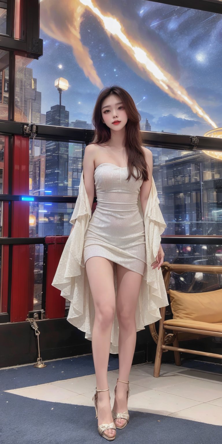 Interstellar voyager: Clad in a suit that shimmers like the fabric of space itself, she floats weightlessly among the stars, a beacon of human exploration.
,Attractive Vietnamese Girl,Enhance