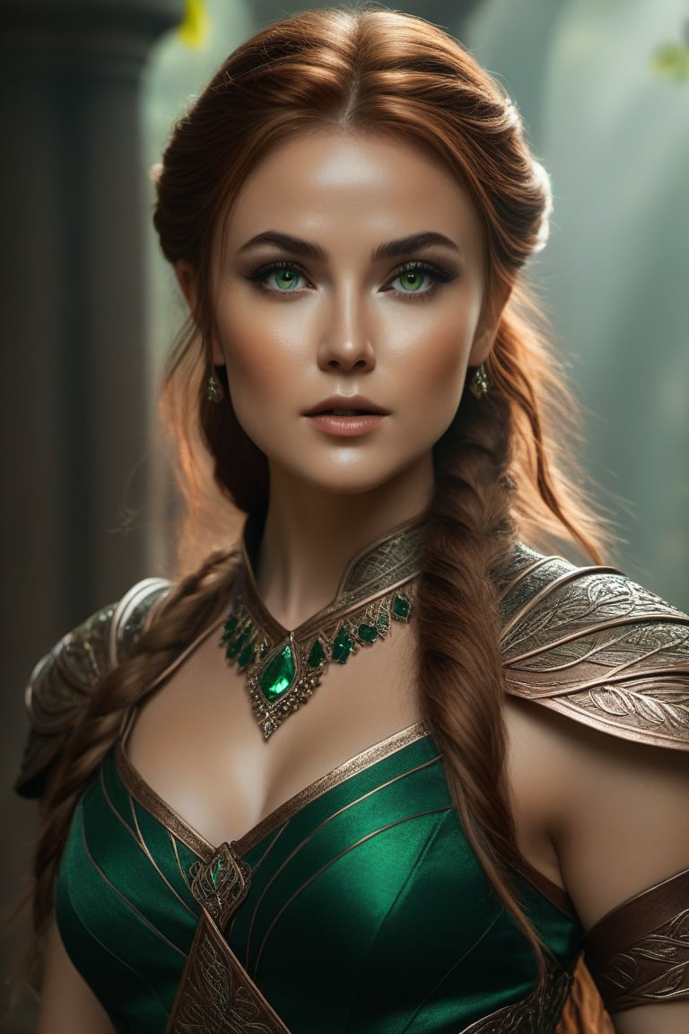 8K, Wood Elf Ranger, (woman's:1.5), Graceful and flexible (athletic build:1.5), emerald eyes (Vibrants:1.5), brown-hair (flowing:1.5), Copper silk, Leaf-shaped ornaments, UHD, HDR, Cinematic image, intricate details, Ultra-realism, Dystopian Palace, Luxurious atmosphere, Ultra-detailed, stunning image, IMAX, Cinematic, award-winning photo, Intricate, Low aperture (f1.2), dramatic lighting, cinematic composition, Professional, erotica
,Movie Still